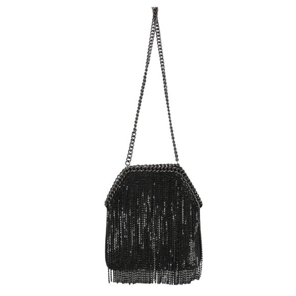 NWT Jessica McClintock Chrissy Black Curtain Rhinestone Fringe Clutch - Picture 1 of 7
